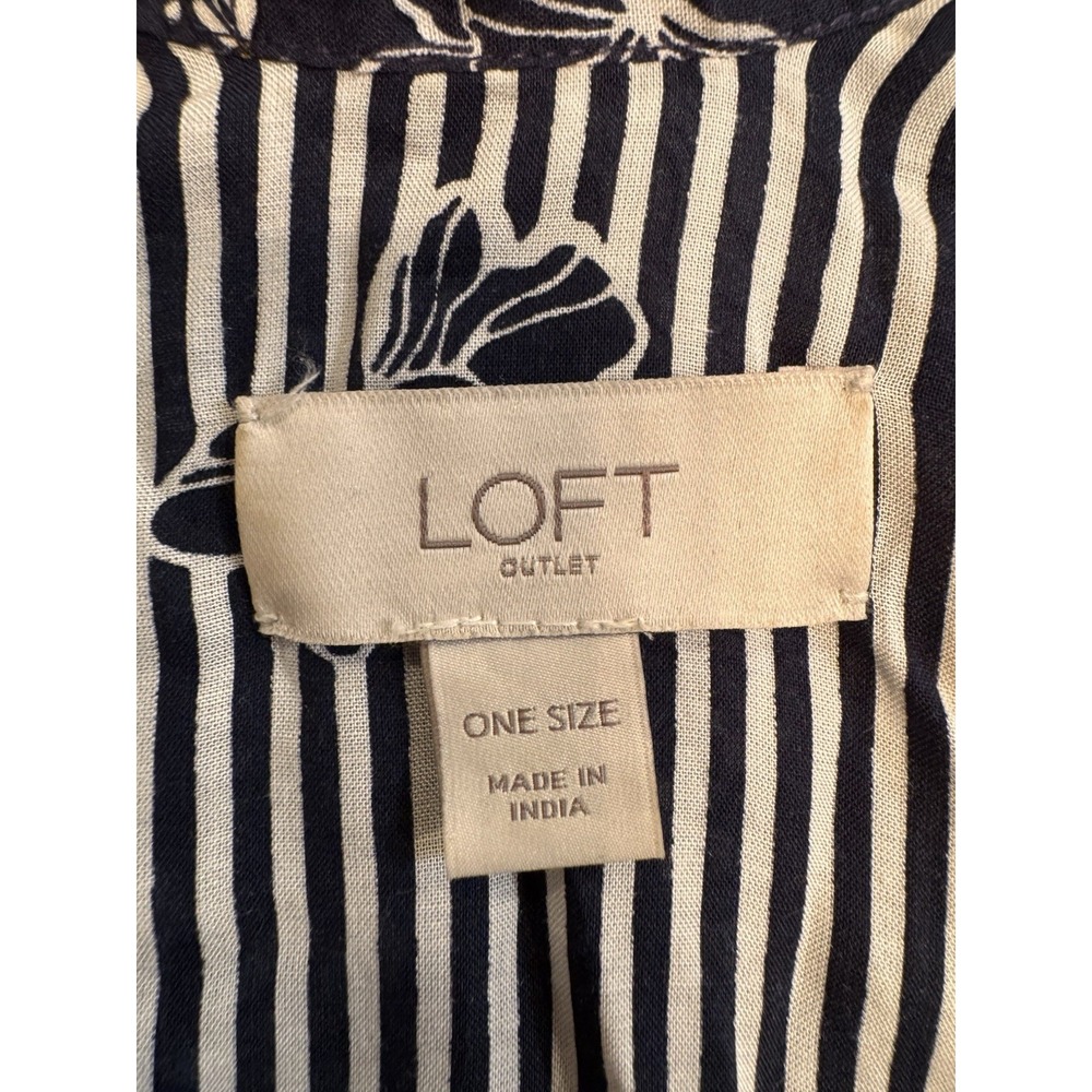 Loft Outlet Womens Black Open Front Floral & Striped Kimono Cover Up One Size - Picture 4 of 5